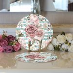 - Supla2li-2478-Gorsel3 - Realhomes  Realhomes Mavi Çizgi Desenli Kavaniçe Çiçek Motifli Modern 2'li Yuvarlak Servis Altlığı - Supla Realhomes