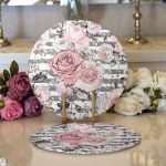 Realhomes Gri Çizgi Desenli Kavaniçe Çiçek Motifli Modern 2'li Yuvarlak Servis Altlığı - Supla Realhomes