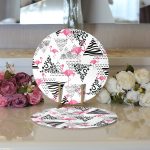 Realhomes Puanlı Temalı Flamingo Desenli Dijital Baskılı Modern 2'li Yuvarlak Servis Altlığı - Supla Realhomes