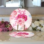 Realhomes Pudra Çiçekler Temalı Dijital Baskılı Modern 2'li Yuvarlak Servis Altlığı - Supla Realhomes