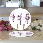 - Supla2li-2494-Gorsel3 - Realhomes Realhomes Mor Renk Anahtar Motifli Çiçek Desenli Çizgili Modern 2'li Yuvarlak Servis Altlığı - Supla Realhomes