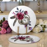 Realhomes Cep Saati Motifli Kuş Tüyü Desenli Modern 2'li Yuvarlak Servis Altlığı - Supla Realhomes