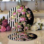 - Supla2li-2516-Gorsel1 - Realhomes Realhomes Siyah Beyaz Sütun Temalı Sümbül Motifli Modern 2'li Yuvarlak Servis Altlığı - Supla Realhomes