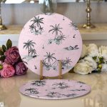 - Supla2li-2518-Gorsel1 - Realhomes Realhomes Pudra Renk Temalı Palmiye Adası Dijital Baskılı Modern 2'li Yuvarlak Servis Altlığı - Supla Realhomes