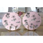 - Supla2li-2518-Gorsel2 - Realhomes Realhomes Pudra Renk Temalı Palmiye Adası Dijital Baskılı Modern 2'li Yuvarlak Servis Altlığı - Supla Realhomes