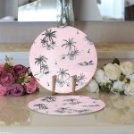 - Supla2li-2518-Gorsel3 - Realhomes Realhomes Pudra Renk Temalı Palmiye Adası Dijital Baskılı Modern 2'li Yuvarlak Servis Altlığı - Supla Realhomes