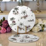 Realhomes Beyaz Temalı Palmiye Adası Dijital Baskılı Modern 2'li Yuvarlak Servis Altlığı - Supla Realhomes