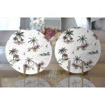 Realhomes Beyaz Temalı Palmiye Adası Dijital Baskılı Modern 2'li Yuvarlak Servis Altlığı - Supla Realhomes