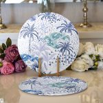 Realhomes Turkuaz Palmiye Çizimli Dijital Baskılı Modern 2'li Yuvarlak Servis Altlığı - Supla Realhomes