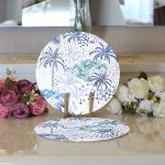 Realhomes Turkuaz Palmiye Çizimli Dijital Baskılı Modern 2'li Yuvarlak Servis Altlığı - Supla Realhomes