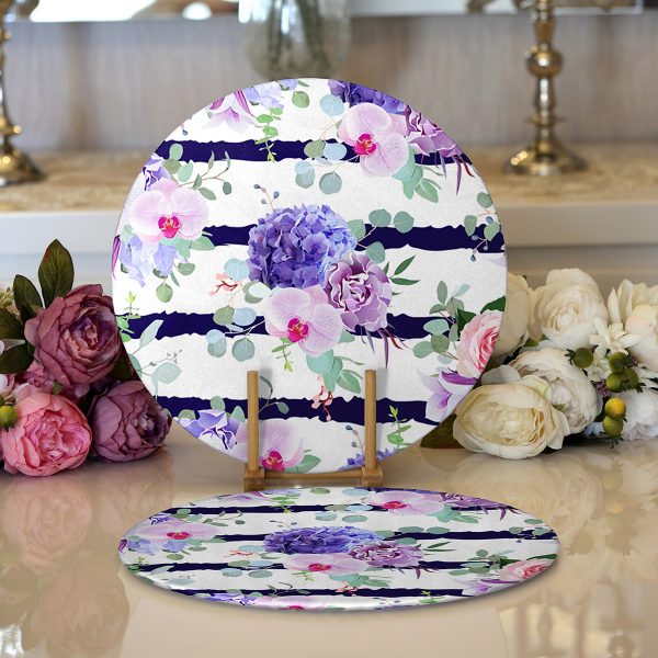 - Supla2li-2528-Gorsel1 - Realhomes  Realhomes Rengarenk Zemin Üzerinde Beyaz Çiçek Desenli 2'li Yuvarlak Servis Altlığı - Supla Realhomes