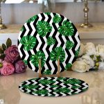 Realhomes Zigzag Zebra Temalı Yaprak Çizimli Dijital Baskılı Modern 2'li Yuvarlak Servis Altlığı - Supla Realhomes