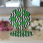 Realhomes Zigzag Zebra Temalı Yaprak Çizimli Dijital Baskılı Modern 2'li Yuvarlak Servis Altlığı - Supla Realhomes