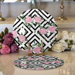 Realhomes Kare Temalı Gül Çizimli Modern 2'li Yuvarlak Servis Altlığı - Supla Realhomes