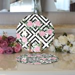 Realhomes Kare Temalı Gül Çizimli Modern 2'li Yuvarlak Servis Altlığı - Supla Realhomes