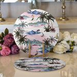 Realhomes Palmiye Motifli Ada Desenli Dijital Baskılı Modern 2'li Yuvarlak Servis Altlığı - Supla Realhomes