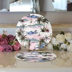 Realhomes Palmiye Motifli Ada Desenli Dijital Baskılı Modern 2'li Yuvarlak Servis Altlığı - Supla Realhomes