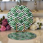 Realhomes Zigzag Siyah Beyaz Şerit Temalı Yaprak Çizimi Modern 2'li Yuvarlak Servis Altlığı - Supla Realhomes