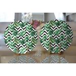 Realhomes Zigzag Siyah Beyaz Şerit Temalı Yaprak Çizimi Modern 2'li Yuvarlak Servis Altlığı - Supla Realhomes