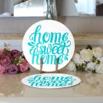 - Supla2li-2556-Gorsel3 - Realhomes Realhomes Turkuaz Home Sweet Home Dijital Baskılı Modern 2'li Yuvarlak Servis Altlığı - Supla Realhomes