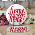 Realhomes Kırmızı Home Sweet Home Dijital Modern 2'li Yuvarlak Servis Altlığı - Supla Realhomes