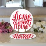 Realhomes Kırmızı Home Sweet Home Dijital Modern 2'li Yuvarlak Servis Altlığı - Supla Realhomes