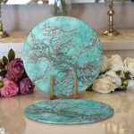 Realhomes Yağlı Boya Yeşil Ağaç Motifleri Dijital Baskılı Modern 2'li Yuvarlak Servis Altlığı - Supla Realhomes