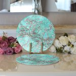 Realhomes Yağlı Boya Yeşil Ağaç Motifleri Dijital Baskılı Modern 2'li Yuvarlak Servis Altlığı - Supla Realhomes