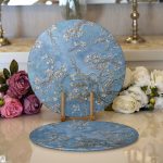 - Supla2li-3002-Gorsel1 - Realhomes Realhomes Yağlı Boya Mavi Ağaç Motifleri Dijital Baskılı Modern 2'li Yuvarlak Servis Altlığı - Supla Realhomes