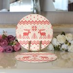 Realhomes Kanaviçe Motifli Yılbaşı Temalı Dijital Baskılı Modern 2'li Yuvarlak Servis Altlığı - Supla Realhomes