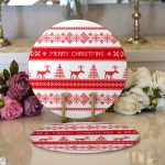 Realhomes Merry Christmas Kanaviçe Görünümlü Geyikler Dijital Baskılı Modern 2'li Yuvarlak Servis Altlığı - Supla Realhomes