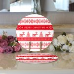 Realhomes Merry Christmas Kanaviçe Görünümlü Geyikler Dijital Baskılı Modern 2'li Yuvarlak Servis Altlığı - Supla Realhomes