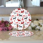 Realhomes Yılbaşı Geyik ve Ağaçlar Temalı Modern 2'li Yuvarlak Servis Altlığı - Supla Realhomes