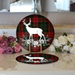 - Supla2li-3037-Gorsel3 - Realhomes  Realhomes Ekose Zeminde Yılbaşı Geyik Temalı Dijital Baskılı Modern 2'li Yuvarlak Servis Altlığı - Supla Realhomes