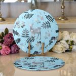 - Supla2li-3039-Gorsel1 - Realhomes Realhomes Mavi Zeminli Geyik ve Yaprak Desenli Modern 2'li Yuvarlak Servis Altlığı - Supla Realhomes