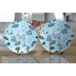 - Supla2li-3039-Gorsel2 - Realhomes Realhomes Mavi Zeminli Geyik ve Yaprak Desenli Modern 2'li Yuvarlak Servis Altlığı - Supla Realhomes