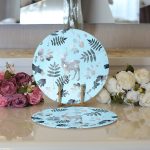 - Supla2li-3039-Gorsel3 - Realhomes Realhomes Mavi Zeminli Geyik ve Yaprak Desenli Modern 2'li Yuvarlak Servis Altlığı - Supla Realhomes