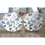 Realhomes Beyaz Zeminli Geyik ve Yaprak Motifleri Dijital Baskılı Modern 2'li Yuvarlak Servis Altlığı - Supla Realhomes