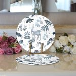 Realhomes Beyaz Zeminli Geyik ve Yaprak Motifleri Dijital Baskılı Modern 2'li Yuvarlak Servis Altlığı - Supla Realhomes