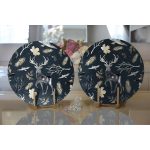 - Supla2li-3041-Gorsel2 - Realhomes Realhomes Siyah Zeminde Geyik ve Yaprak Desenli Modern 2'li Yuvarlak Servis Altlığı - Supla Realhomes