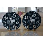 Realhomes Lacivert Zeminde Geyik ve Yaprak Motifleri Dijital Baskılı Modern 2'li Yuvarlak Servis Altlığı - Supla Realhomes