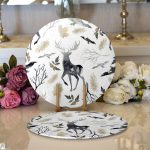 Realhomes Ekru Zeminli Geyik ve Yaprak Motifler Dijital Baskılı Modern 2'li Yuvarlak Servis Altlığı - Supla Realhomes