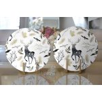 Realhomes Ekru Zeminli Geyik ve Yaprak Motifler Dijital Baskılı Modern 2'li Yuvarlak Servis Altlığı - Supla Realhomes