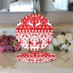 - Supla2li-3046-Gorsel3 - Realhomes  Realhomes Kırmızı Beyaz Yılbaşı Geyikleri Dijital Baskılı Modern 2'li Yuvarlak Servis Altlığı - Supla Realhomes