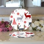 - Supla2li-3047-Gorsel3 - Realhomes  Realhomes Beyaz Zeminde Yılbaşı Motifleri Dijital Baskılı Modern 2'li Yuvarlak Servis Altlığı - Supla Realhomes