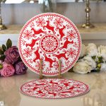 Realhomes Geometrik Yılbaşı Geyikleri Dijital Baskılı Modern 2'li Yuvarlak Servis Altlığı - Supla Realhomes