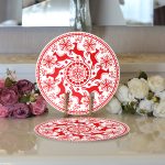 Realhomes Geometrik Yılbaşı Geyikleri Dijital Baskılı Modern 2'li Yuvarlak Servis Altlığı - Supla Realhomes