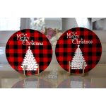 Realhomes Siyah Kırmızı Ekose Desenli Yılbaşı Temalı Modern 2'li Yuvarlak Servis Altlığı - Supla Realhomes