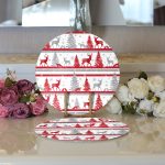 - Supla2li-3063-Gorsel3 - Realhomes Realhomes Geyik ve Çam Ağaçları Dijital Baskılı Modern 2'li Yuvarlak Servis Altlığı - Supla Realhomes