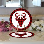 Realhomes Modern Ekose Geyik Desenli Dijital Baskılı 2'li Yuvarlak Servis Altlığı - Supla Realhomes